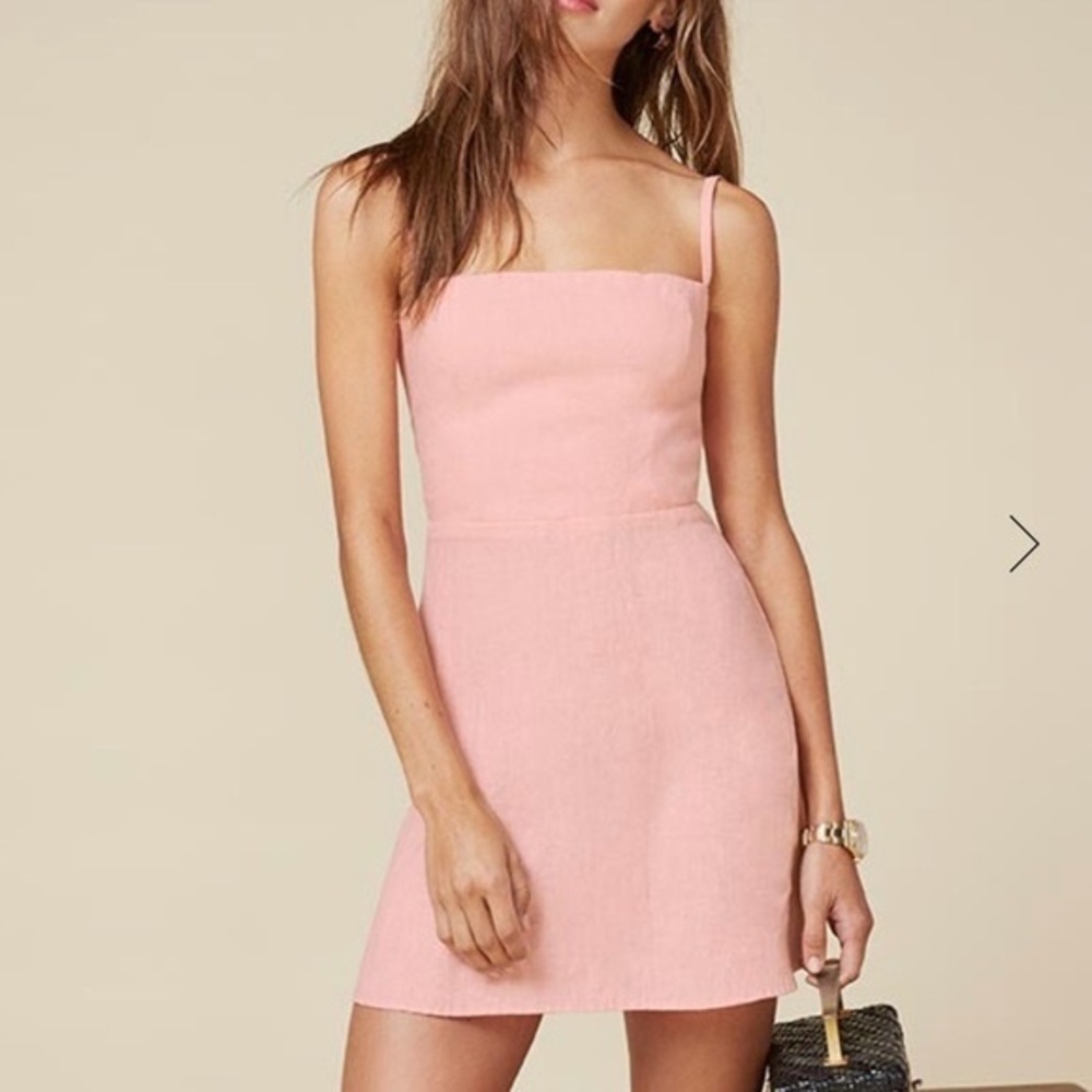 Reformation Audrey linen dress in pale pink XS
